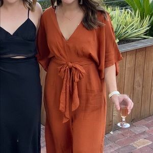 Burnt Orange Jumpsuit with Waist Tie
